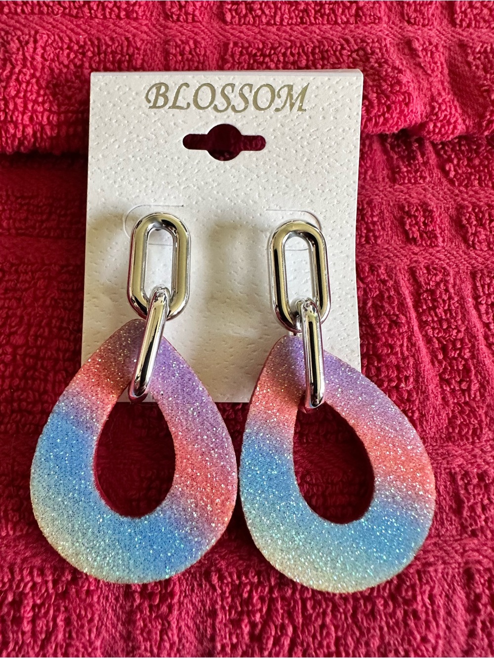 Unlisted Glitter Gradient Teardrop Drop Earrings - Pink Blue Purple